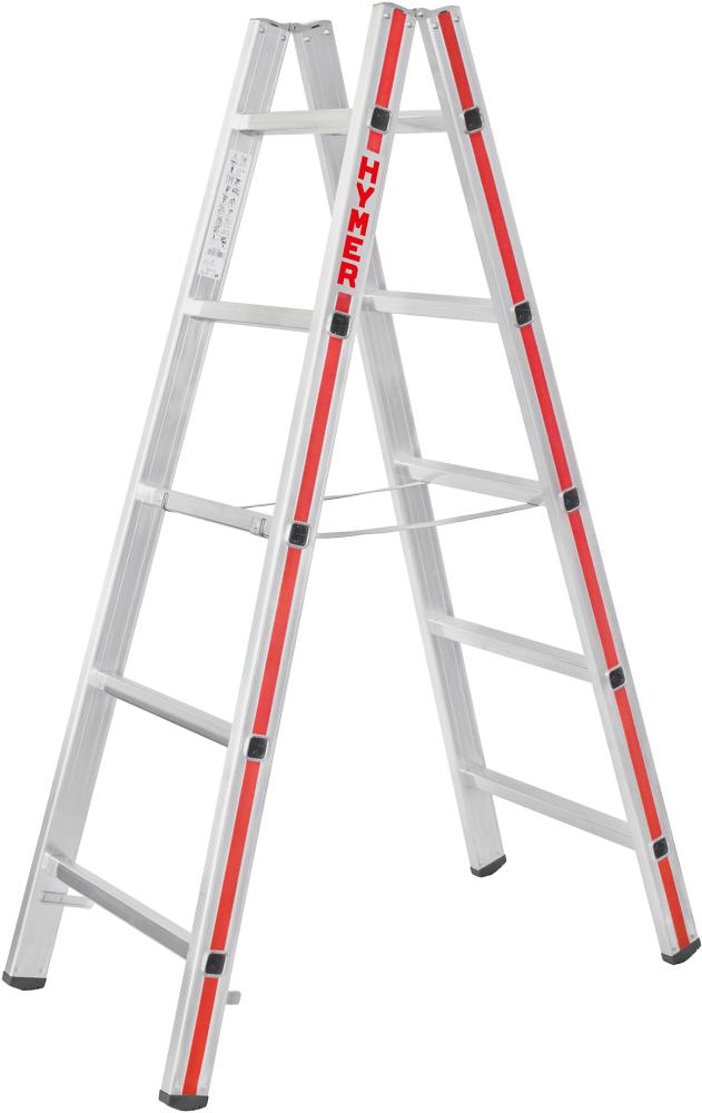 HYMER Aluminium- Sprossen-Stehleiter 2x5 Sprossen Arbeitshöhe 1,47m