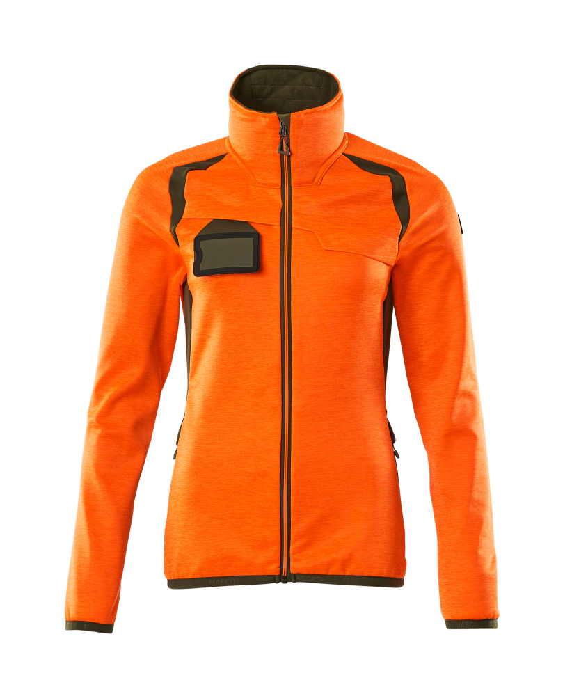 Fleecepullover mit Reißverschluss, Damen Microfleecejacke Größe 2XL, hi-vis orange/moosgrün