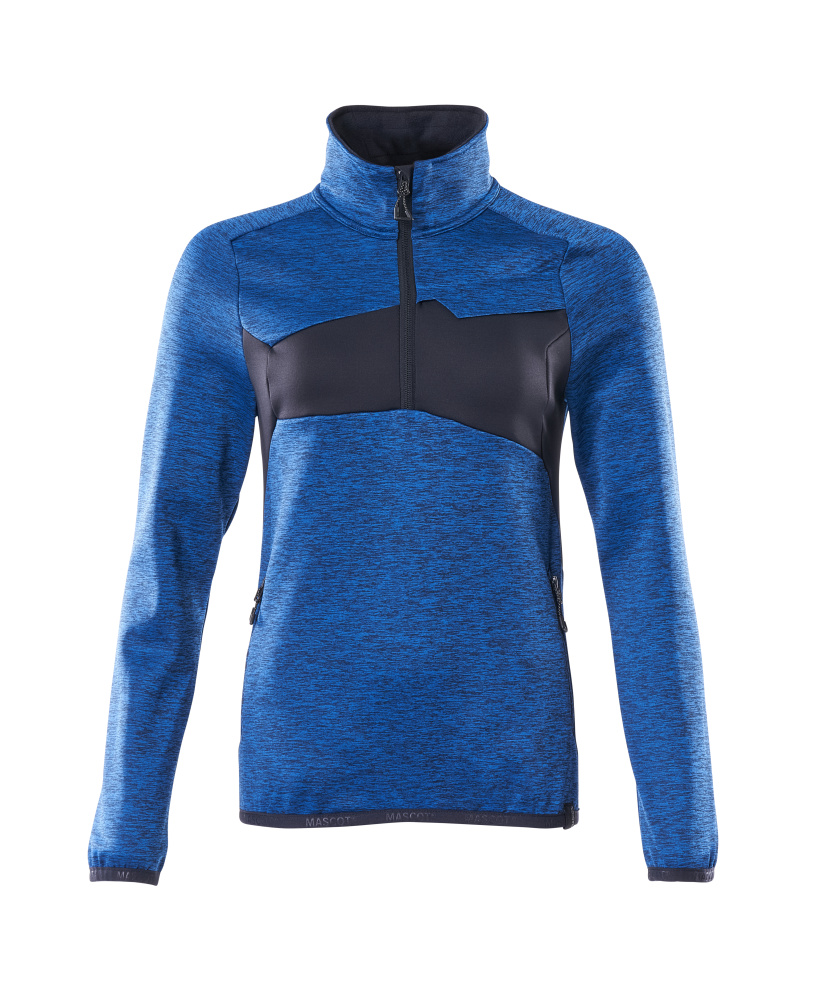 Fleecepullover mit kurzem Zipper, Damen Microfleecejacke Größe 2XL, azurblau/schwarzblau