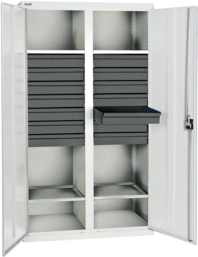 Werkzeugschr. m.Tr. grau 1800x1000x500 14Sch.4Böd.stumpf