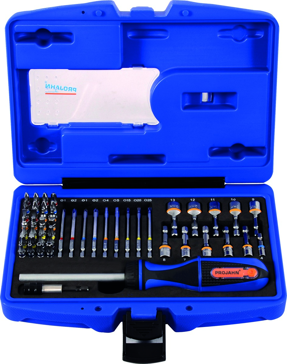 1/4" Bit Box mit markierten Bits 60tlg inkl. Ratschenschraubendreher mit Bitfach