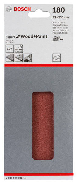 Schleifblatt C430, 93 x 230 mm, 180, 8 Löcher, gespannt, 10er-Pack