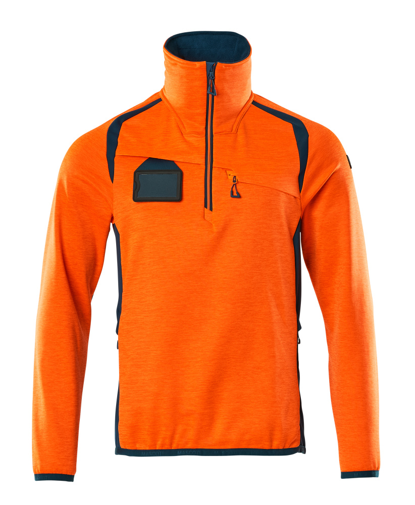 Fleecepullover mit kurzem Reißverschluss Microfleecejacke Größe 2XL, hi-vis orange/dunkelpetroleum