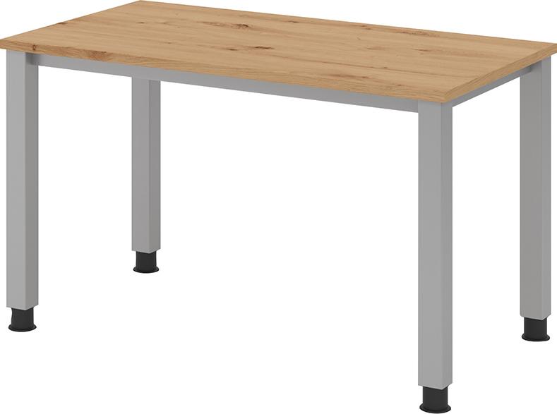 Schreibtisch 4 Fuß eckig B 120 x T 67 cm Asteiche/silber man. Stufenlos verstellb.