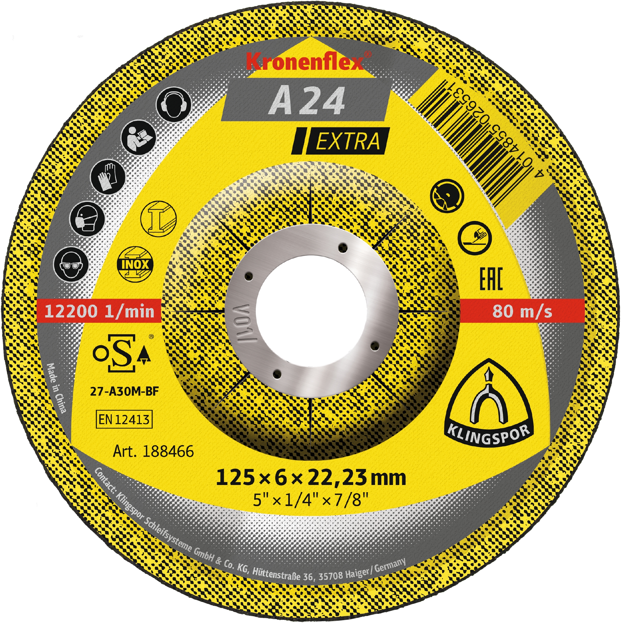 A 24 EX Schruppscheiben, 125 x 6 x 22,23 mm gekröpft