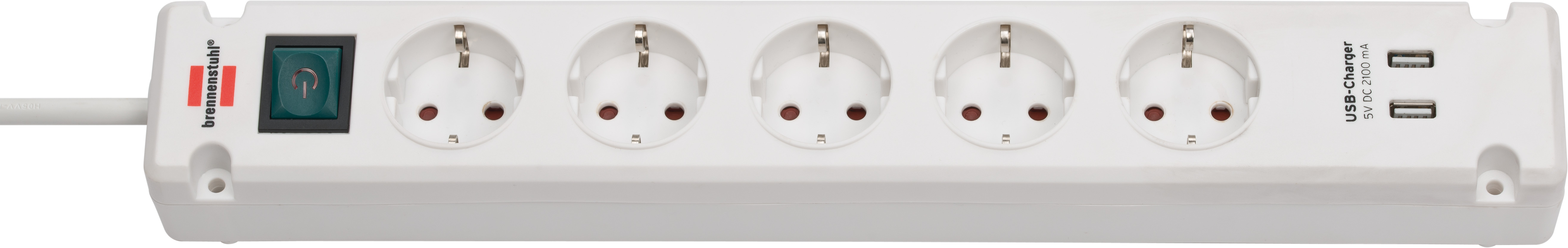 Bremounta Steckdosenleiste mit USB-Ladefunktion 5fach weiß 3m H05VV-F 3G1,5 mit Schalter