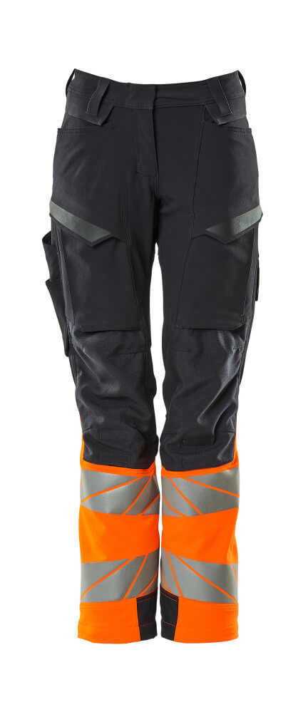 Hose, Damen,DIAMOND, Knietaschen,Stretch Hose Größe 76C34, schwarzblau/hi-vis orange