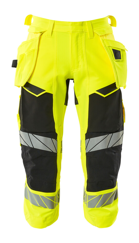 Dreiviertel-Hose, Hängetaschen, Stretch Dreiviertel-Hose Größe C44, hi-vis gelb/schwarz