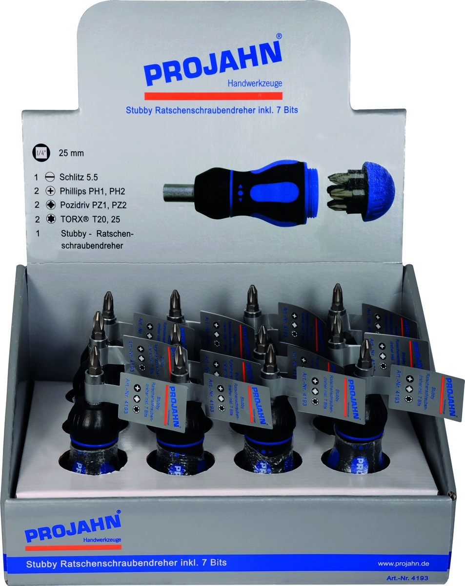 Display 12 x Stubby- Ratschenschraubendreher 4193