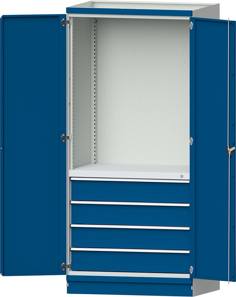 Modulschrank Modell 2409 B1015xT720xH2200mm RAL 7035/5010 mit Türen 4 Schubladen