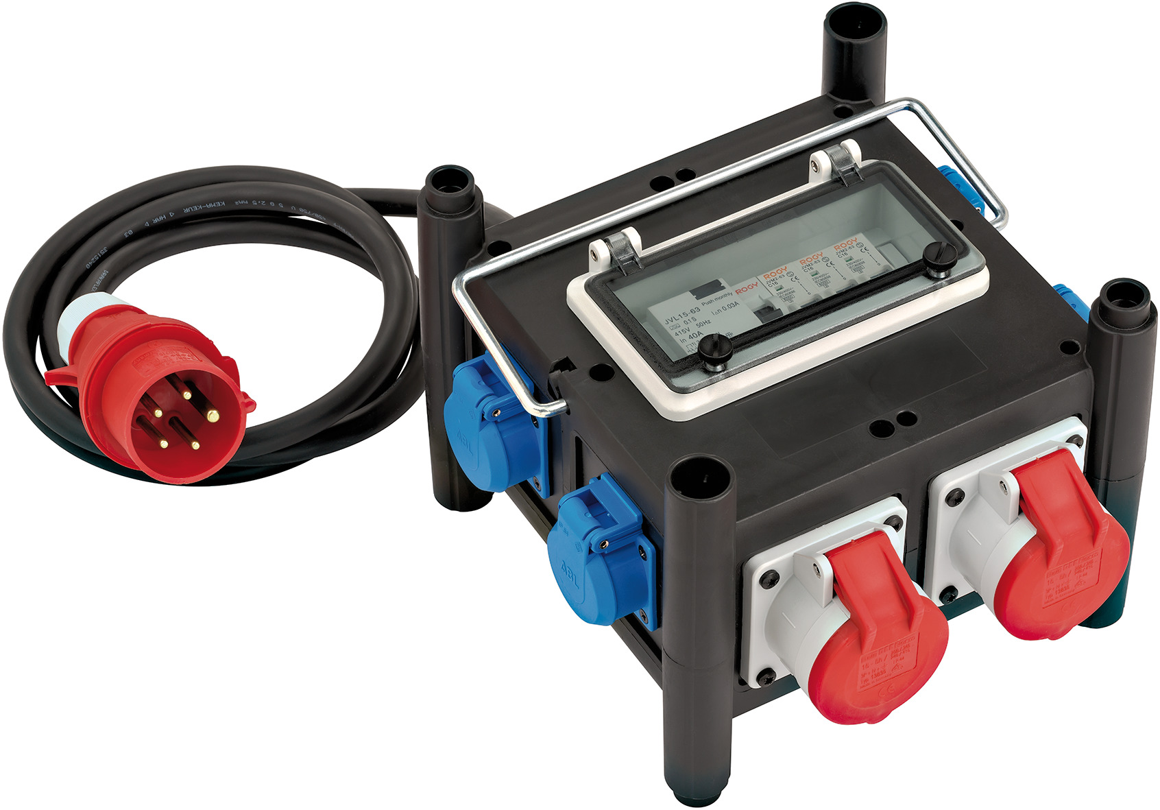 Kompakter Gummi-Stromverteiler BSV 3 FI/16 2 IP44 2m H07RN-F 5G2.5 - 2xCEE16A, 5x230V