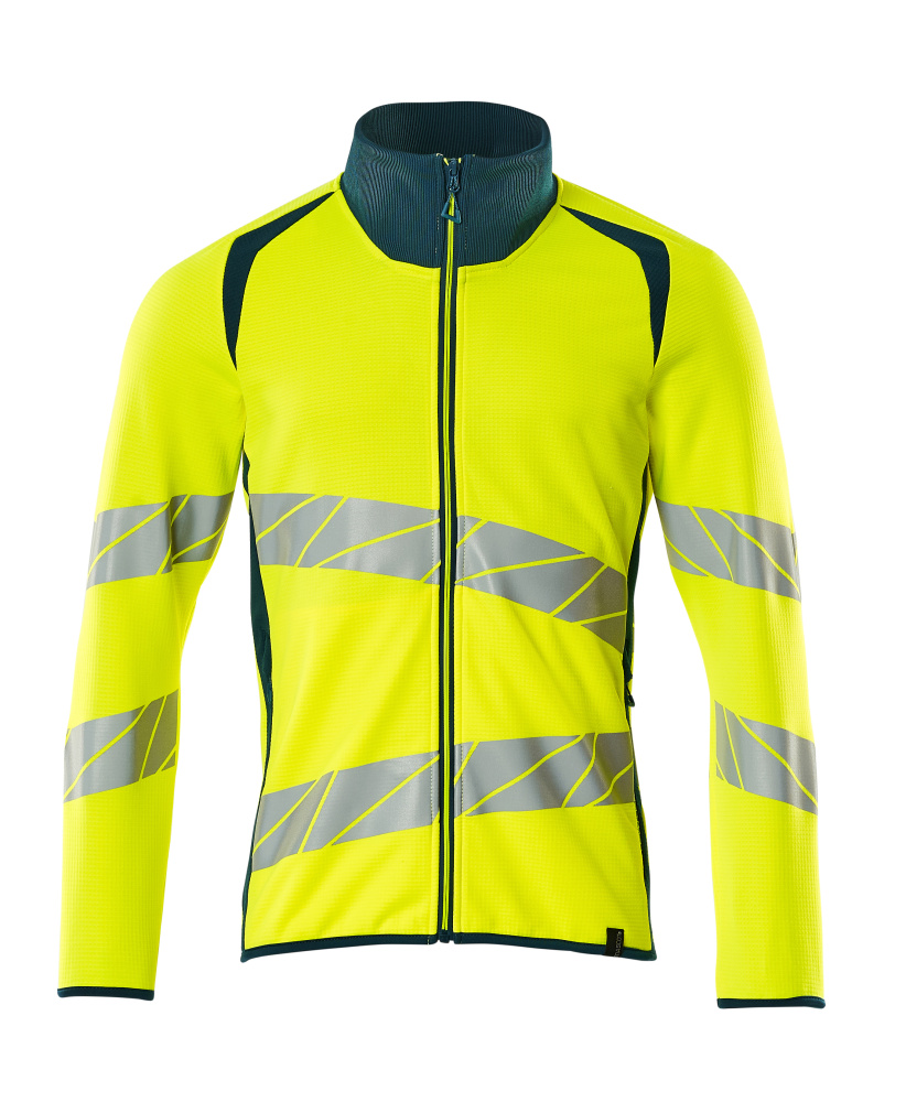 Sweatshirt mit Reißverschluss,modern Fit Sweatshirt mit Reißverschluss Größe 2XL, hi-vis gelb/dunkelpetroleum