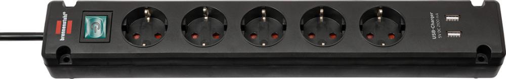 Steckdosenleiste 5-fach H05VV-F3G1,5 3m Bremounta USB Brennenstuhl