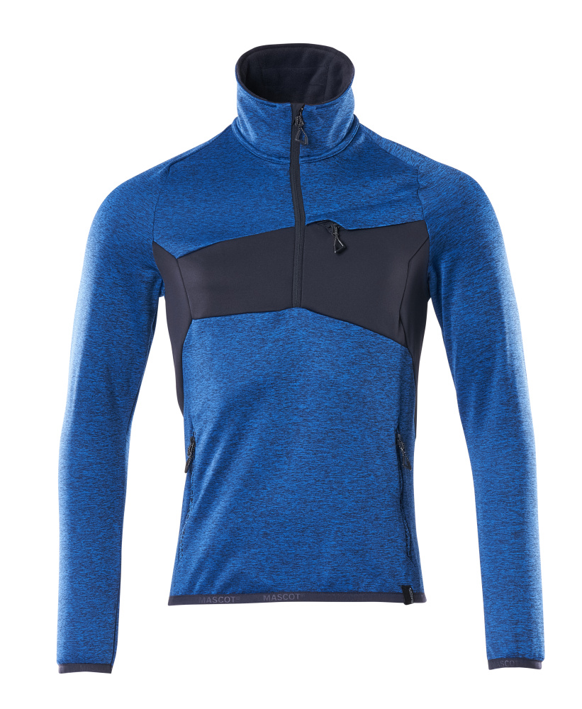 Fleecepullover mit kurzem Reißverschluss Microfleecejacke Größe 2XL, azurblau/schwarzblau