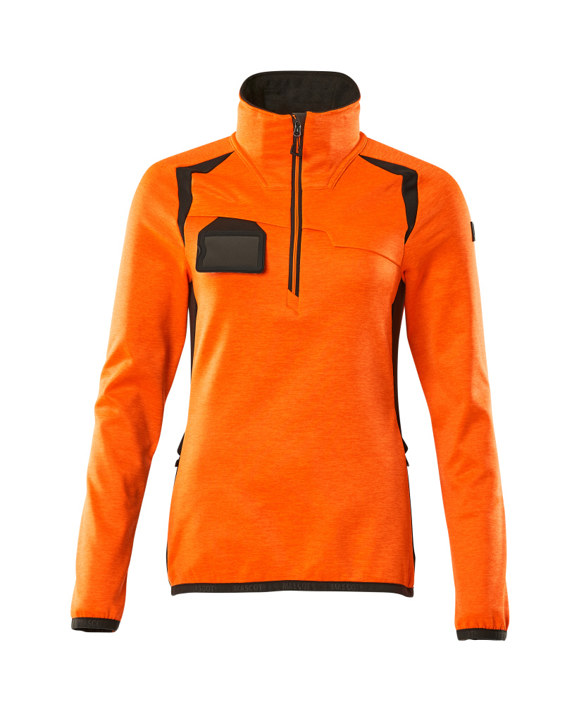 Fleecepullover mit kurzem Zipper, Damen Microfleecejacke Größe 2XL, hi-vis orange/dunkelanthrazit